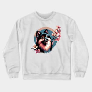 Joyful German Spitz with Spring Cherry Blossoms Crewneck Sweatshirt